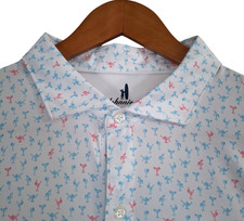 Johnnie-O Pin Up Featherweight Polo Shirt Men's XL White Cocktail Martini Print picture