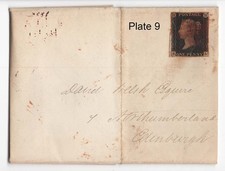GB 1840 1d black plate 9 KL vgu 4 margins on neat EL to Edinburgh, indistinct r picture