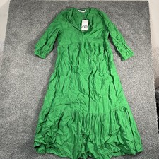 Zara Womens L Green Maxi Dress NWT V Neck Tiered 3/4 Sleeve Boho 2298/159/500 picture