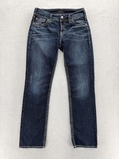 Silver Jeans Suki Straight Jeans Womens 30x32 Blue Mid Rise Stretch Denim Grunge picture