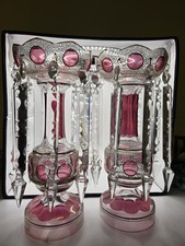 Pair Bohemian Cranberry Glass Mantel Lustres 12.5