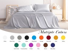 4 Pcs Lustrous Satin Silk Sheet Set Deep Pocket Bed Sheet Wrinkle Fade Resistant picture