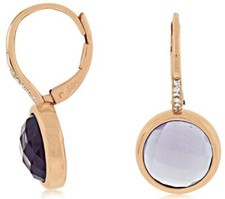 7.04CT DIAMOND & AAA AMETHYST 14KT ROSE GOLD 3D ROUND LEVERBACK HANGING EARRINGS picture