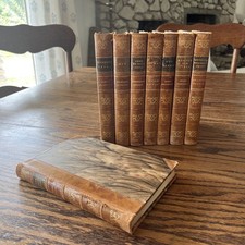 Lot 8 Antique Swedish Books Half Calf Decorative Stack Dark Academia Literature picture