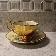 J A Bailey Aynsley England Fine Bone China Cabbage Rose Golden Tea Cup Saucer picture