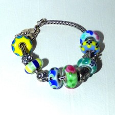 Trollbeads 925 Silver Bracelet Retired Big Bird Murano Glass 7.9