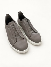 Zegna Triple Stitch Men's Leather Slip-On Sneakers Gray UK 10 US 11 Italy picture