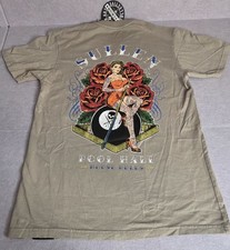 SULLEN Art Collective House Rules Pool Hall Tee Tan Small Tattoo Pin Up NWT picture