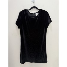 Vintage K.C. Spencer Black Velvet Mini Dress Sz 14 Rhinestone Studded Goth Y2k picture