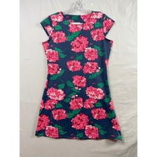 Mahi Gold Floral Shift Dress Womens L Navy Pink Cap Sleeve Vacation BeachStretch picture