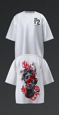 P2 Apparel Men's Crew Neck Short Sleeve Graphic Print T-Shirt White/Red/Black picture