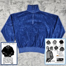 VINTAGE 60s Eagle Shirtmakers Velour Pullover Mens XL Blue 1/4 Zip West Germany picture