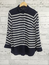 Talbots Petites Navy Blue White Striped Rayon Button Down Shirt Size MP picture