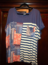 NWT Cato Women’s Plus 26W Blue Stripe Short Sleeve Knit Pocket Blouse picture
