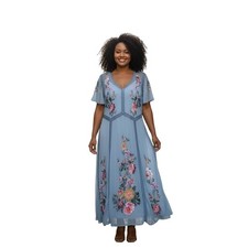 Sundance Catalog Outlet Floral Embroidered Maxi Dress Blue XXL picture