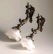 Pair of Rare Antique French Bronze/Brass Sconces Dolphin Chimeras Dragons picture