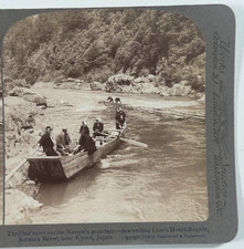 Thrilling Sport Amidst Grandeur Lion's Mouth Rapids Katsura River Stereoview picture
