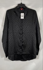 Guess Women's LS Galinda Button-Down Top Black Logo Print Jacquard Sz L NWT picture