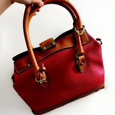 Dooney & Bourke Medium Red/Brown Satchel Top Handle Gold Push Lock Lined picture