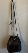 Mark Cross Vintage Black Pebbled Leather Drawstring Bucket Bag picture