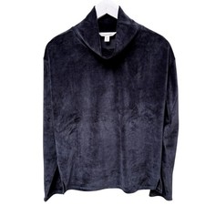 GARNET HILL Velour Top Size Medium Slate Blue Cotton Modal Mock Turtleneck  picture