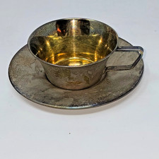 Vtg Soviet USSR Mstera Solid 875 Silver 1972 Gold Wash Demitasse Cup Saucer 134g picture