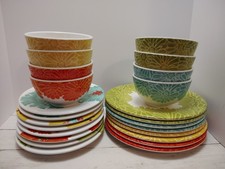 Laurie Gates - 24 Piece Textured Melamine Dinnerware Set Flowers Tropical  picture