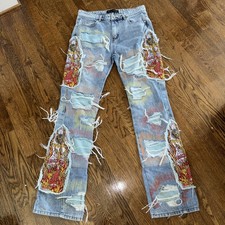 Who Decides War WDW Barrage Sky Indigo Patch Denim Jeans 32 picture