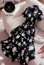 Women's Black Dress And Wide Brim Fascinator Hat - 1940s Style picture