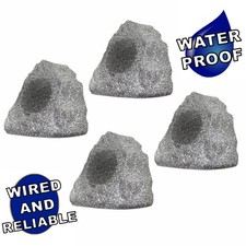 Theater Solutions Weatherproof Outdoor Granite Rock 4 Speaker Set Yard Pool Spa picture