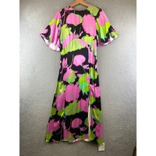 NWOT TOPSHOP Abstract Floral Flutter Sleeve Satin Midi Dress 6 picture