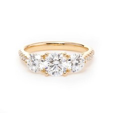 IGI 4.25 Ct Round Cut EF/VS1 Lab Grown Diamond Three Stone Ring 14K Yellow Gold picture
