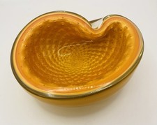 Glass Of Venice Vintage Murano Glass Bright Orange Bullicante Leaf Bowl / Dish picture