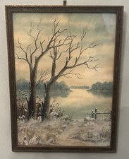 Lillian Walker Regionalist  watercolor painting framed Excellent Water Landscape picture