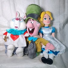 Vintage Disney Store Alice in Wonderland Plush Set White Rabbit Mad Hatter picture