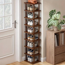 9-Tier Bamboo Vertical Shoe Rack Tall Narrow Space Saving Organizer Entryway picture