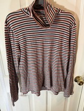 Madewell Whisper Cotton Turtleneck Women’s L Herrick Stripe Multicolor NB630 picture