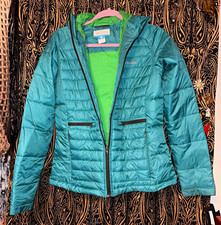 Columbia Omni-Heat Women's Teal Puffer Jacket Hooded Full Zip Pockets Sz S picture