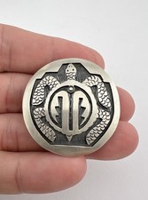 Vintage Hopi Sterling Silver Turtle Tribal Overlay Round Brooch Pendant 1.5