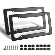 Black Carbon Fiber License Plate Frame 2 Pack Glossy Waterproof Plastic Number picture
