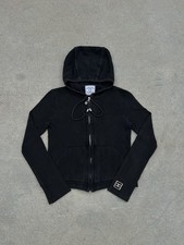 Vintage Chanel Identification 03A Black Zip Up Hoodie Size 34 (XS) Cotton P21622 picture