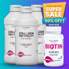3-Pack Hydrolyzed Collagen Liquid 16 oz Plus Biotin 10,000 mcg 60 capsules picture