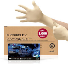 Microflex Diamond Grip Latex Gloves LARGE Case 10 BOXES MF300L Qty 1000  picture
