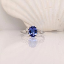 1.80 Ct Oval Cut Natural Tanzanite & Diamond Wedding Ring 14K  White Gold picture