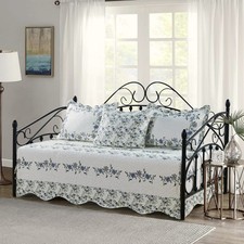 Farmhouse Floral Daybed Quilt Set 4-Piece Embroidered Reversible Bedding picture
