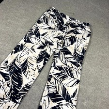 Zenergy By Chico's Pants Womens 1 White Black Leaf Print Wide Leg Drawstring picture