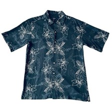 IZOD Golf Washable Silk Hawaiian Camp Shirt Mens M Black Floral Koi Fish NWT picture