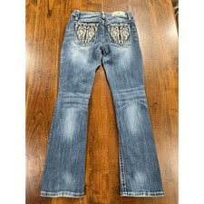 Miss Me Angel Wing Embellished Bootcut Jeans Blue Denim Size 28 picture