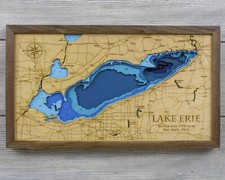 Multilayered Lake Erie Wood Map | Laser Engraved | Hardwood Framed Wall Art picture