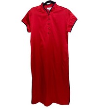 Josie By Natori Nightgown Womens Medium Oriental Asian Inspired Red Satin Navy picture
